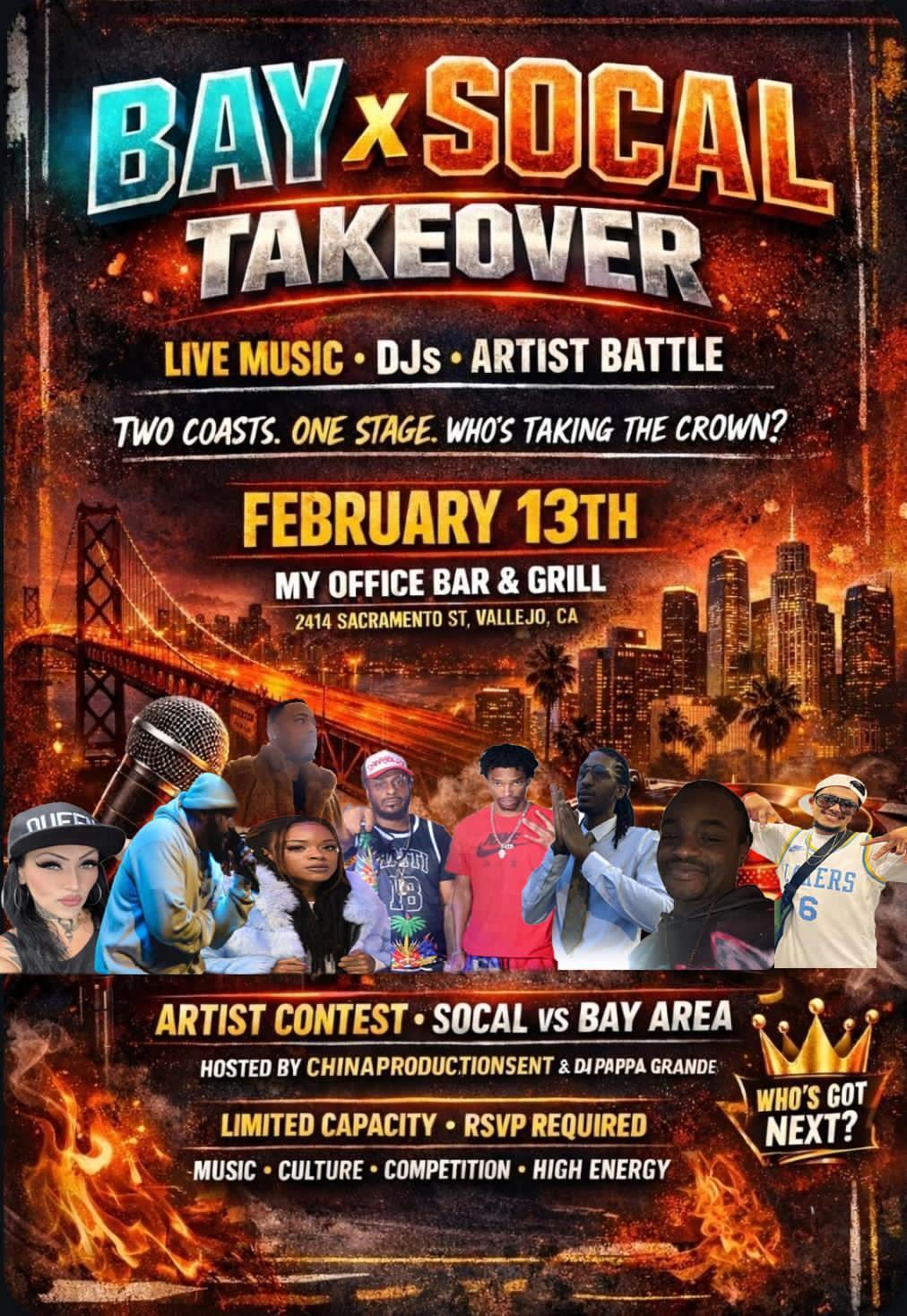 Bay x SoCal Takeover: Epic Artist Battle & Live Music - February 13th Vallejo | HowEasyBooking.com